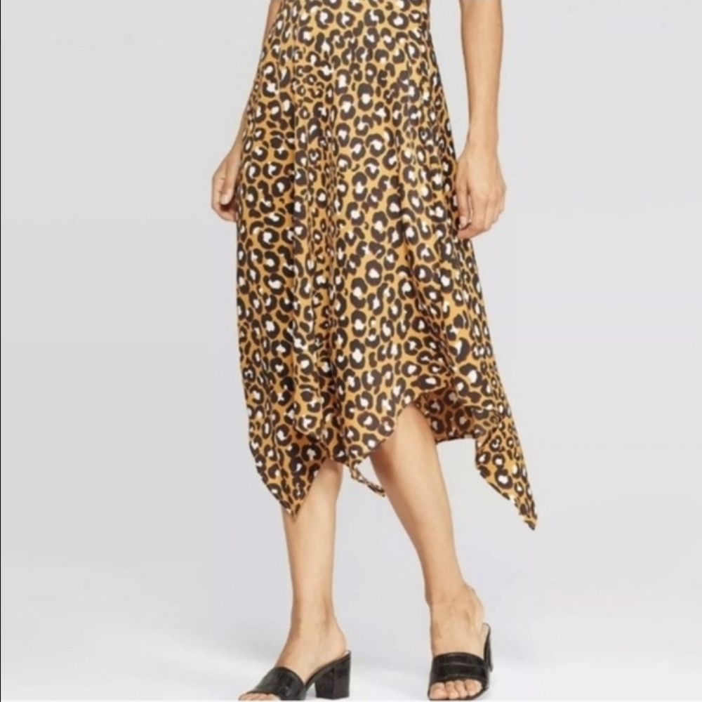 Who What Wear Mustard Yellow and Black Asymmetrical Midi Skirt